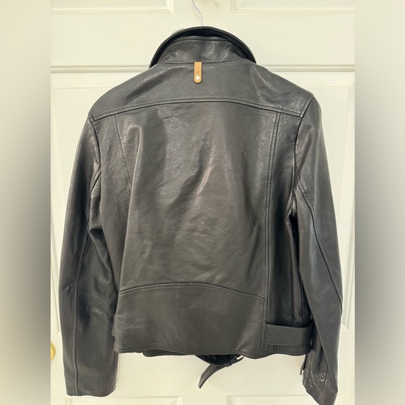 MACKAGE Miela-N Black Supple Lambskin Leather Belted Moto Jacket size Large - Picture 2 of 8